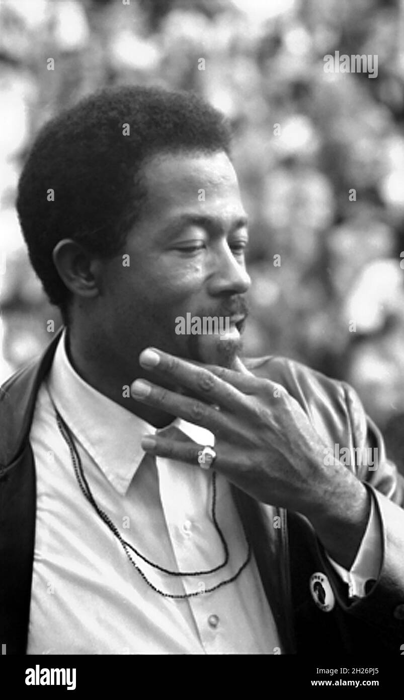 Eldridge Cleaver, ministre de l'information du Black Panther Party et candidat à la présidence du Parti pour la paix et la liberté, s'exprimant à l'American University, Washington, D.C., États-Unis, Marion S. Trikosko,COLLECTION US News & World Report Magazine, 18 octobre 1968 Banque D'Images