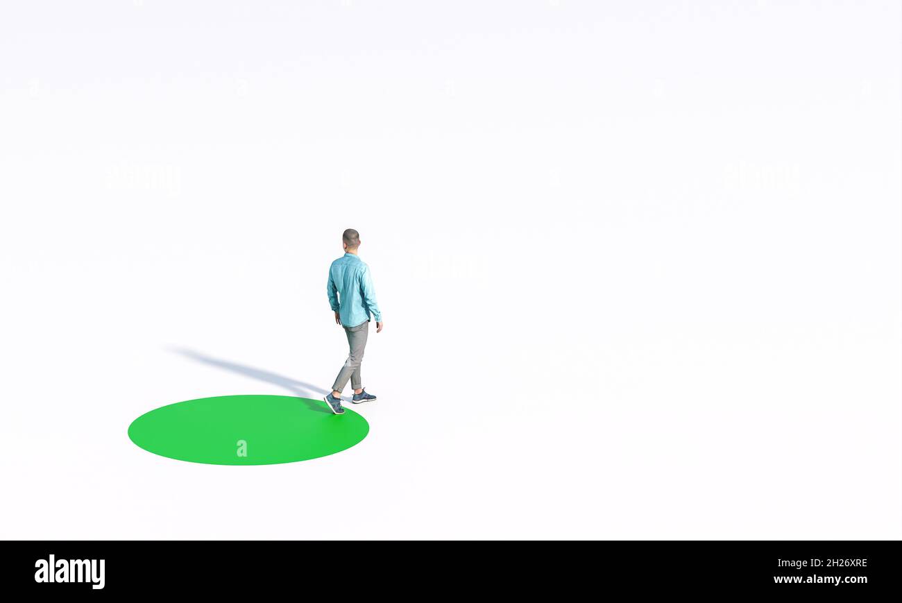 homme sortant de la zone de confort.modèle de rendu 3d Banque D'Images
