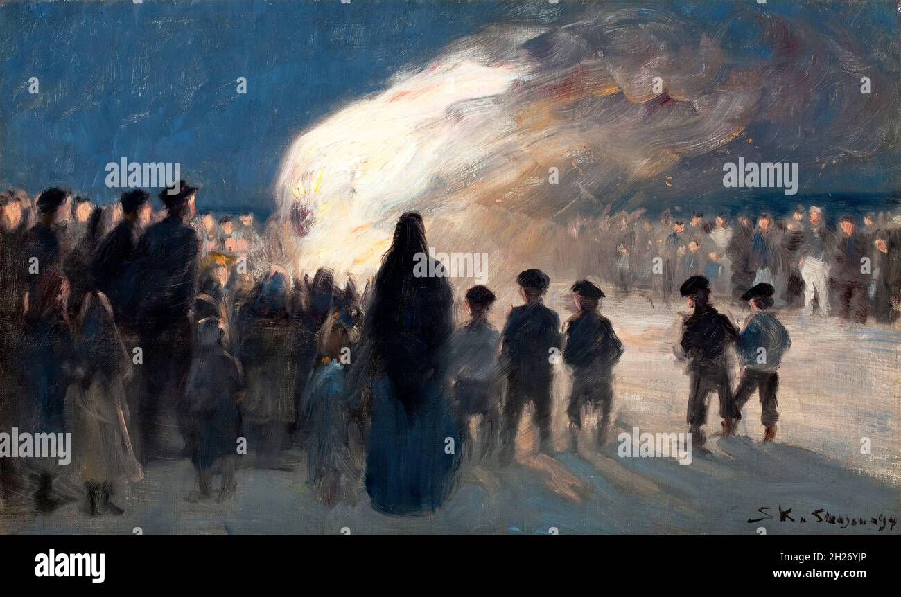 Bonfire sur Skagen Beach par Peder Severin Krøyer (1851-1909), huile sur toile, 1894 Banque D'Images