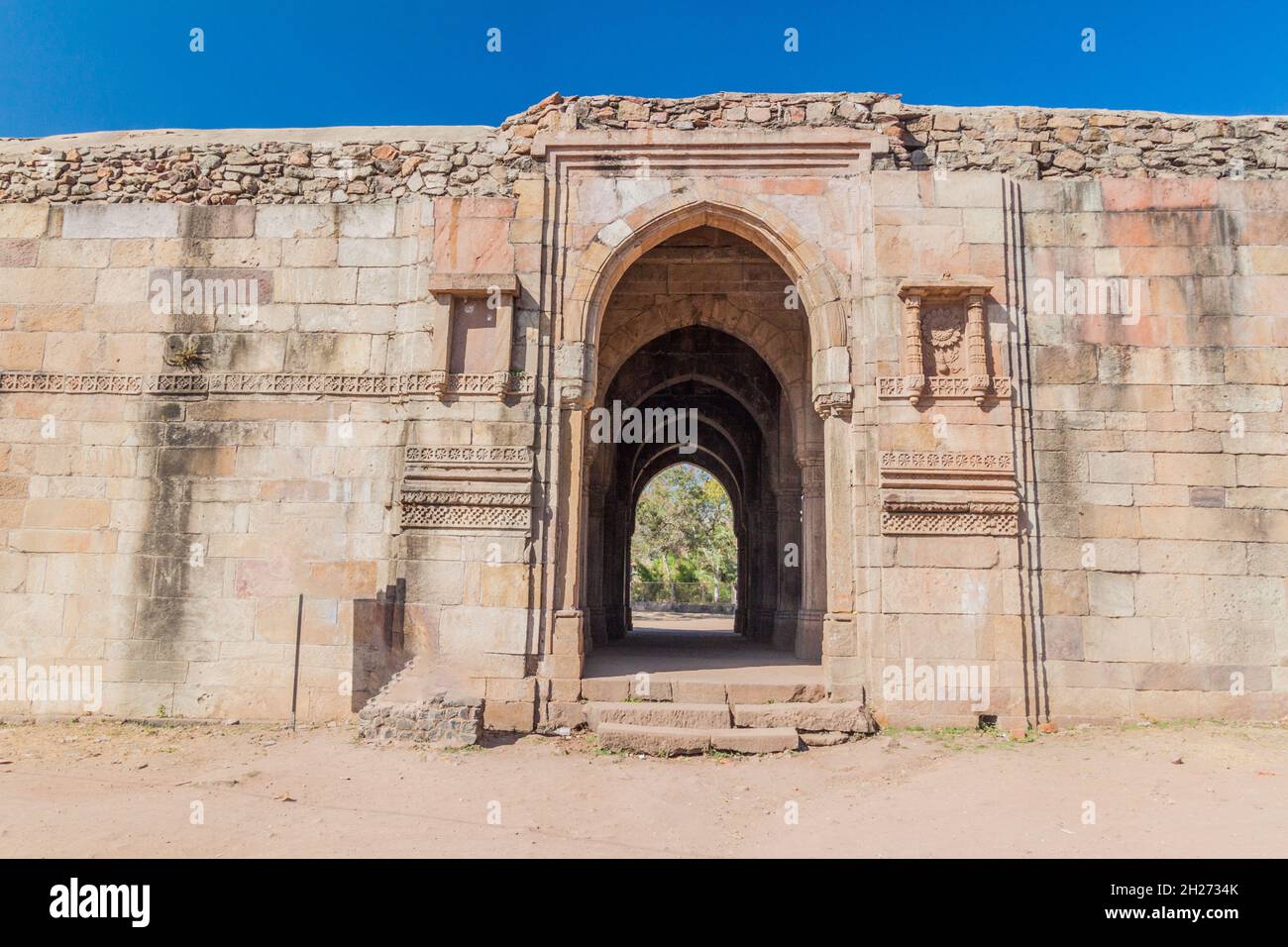 Mandvi ou maison personnalisée dans la ville historique de Champaner, État du Gujarat, Inde Banque D'Images