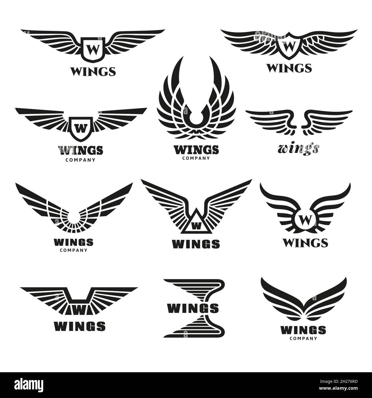 Ensemble logo ailes.Emblèmes d'ailes modernes, étiquettes d'aviation