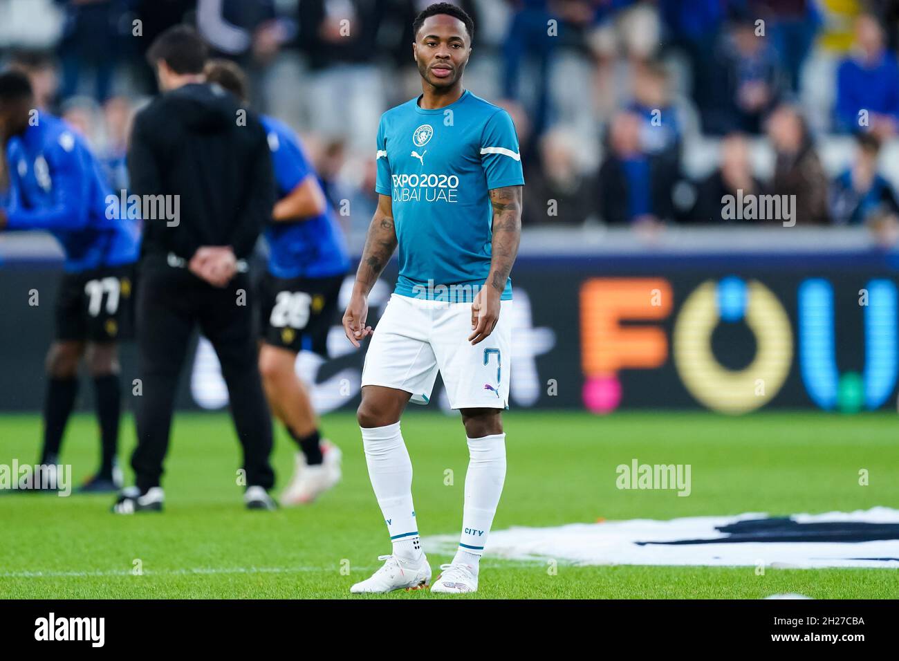 BRUGGE, BELGIQUE - OCTOBRE 19 : Raheem Sterling de Manchester City pendant le match de l'UEFA Champions League entre le Club Brugge KV et Manchester City à Jan Breydelstadion le 19 octobre 2021 à Bruges, Belgique (photo de Jeroen Meuwsen/Orange Pictures) Banque D'Images