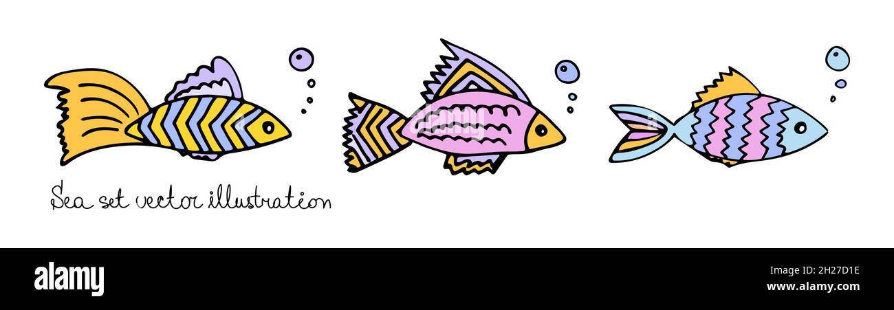 Ensemble de bulles de poisson colorées.Jeu marin d'illustrations vectorielles. Illustration de Vecteur
