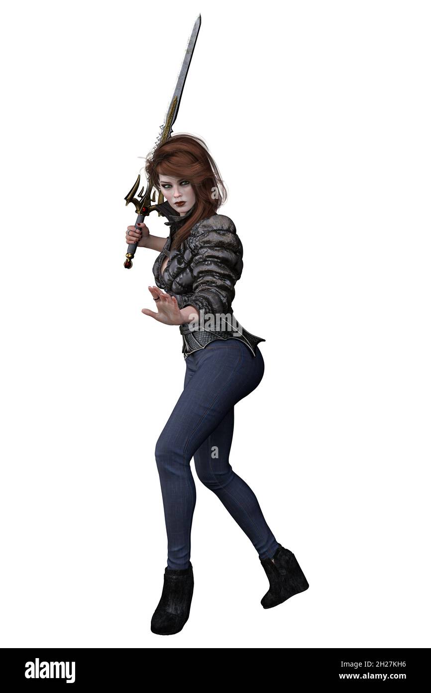 Caucasien Urban Fantasy Woman sur fond blanc isolé, rendu 3D illustration 3D Banque D'Images