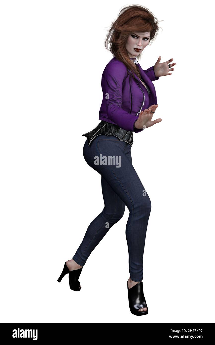 Caucasien Urban Fantasy Woman sur fond blanc isolé, rendu 3D illustration 3D Banque D'Images