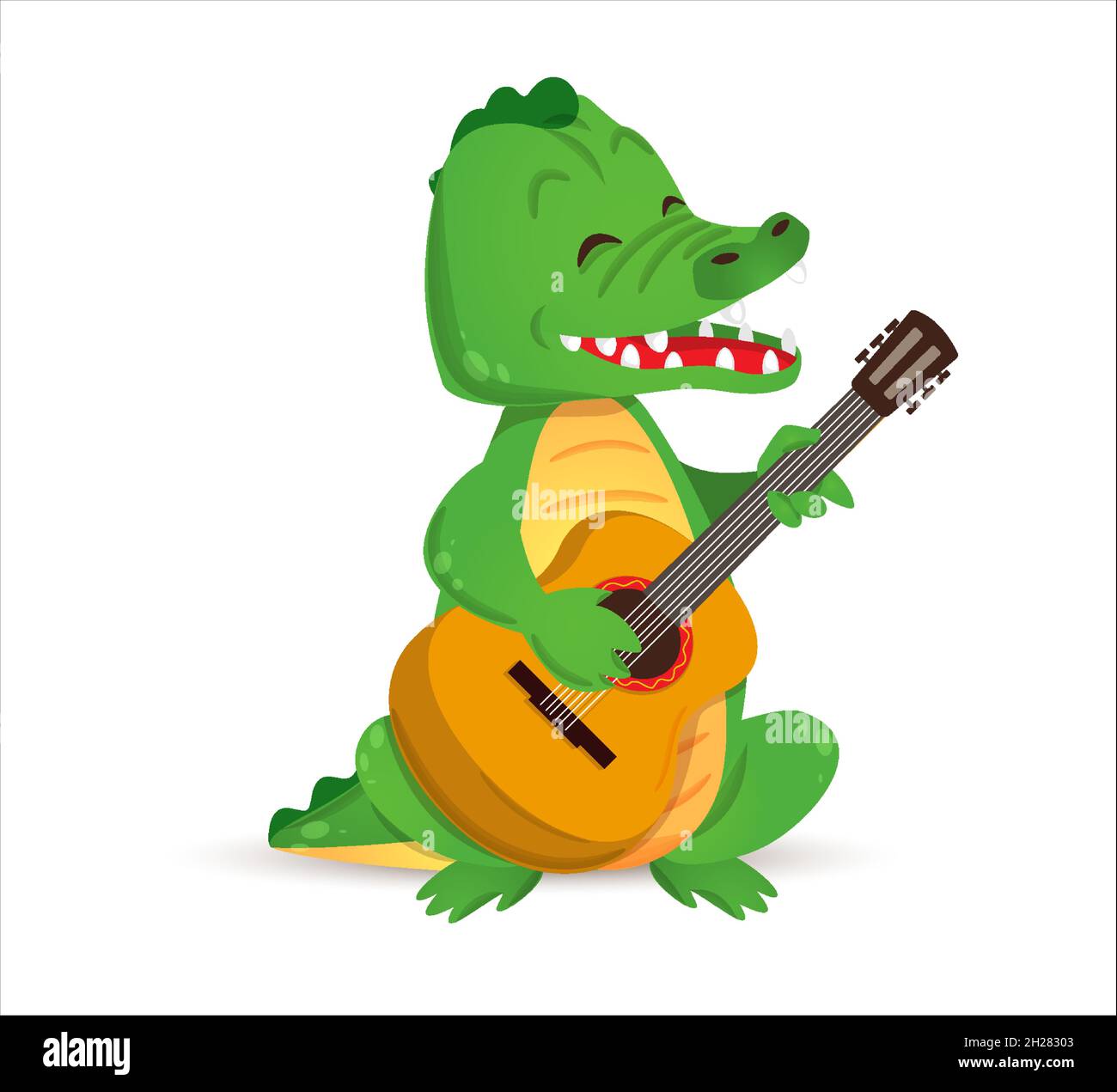 Un crocodile mignon joue de la guitare et chante.Illustration vectorielle , style de dessin animé isolé sur fond blanc Illustration de Vecteur