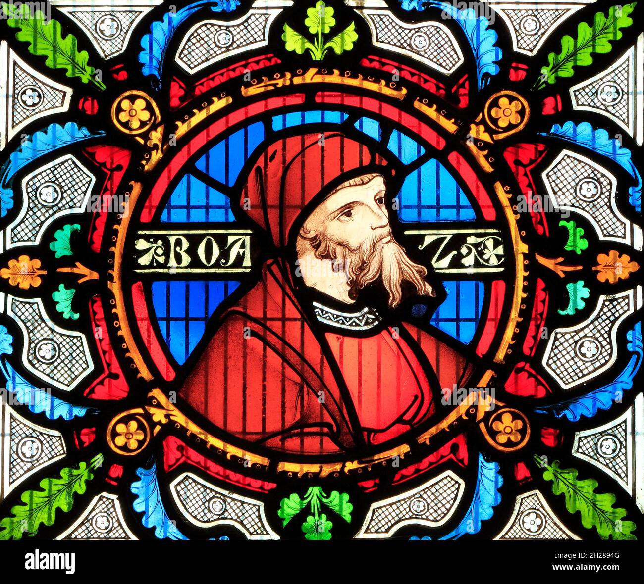 Boaz, détail de l'histoire de Ruth, vitraux, par Robert Bayne, de Heaton Butler & Bayne, 1862 ans, église de Sculthorpe, Norfolk Angleterre, Royaume-Uni Banque D'Images