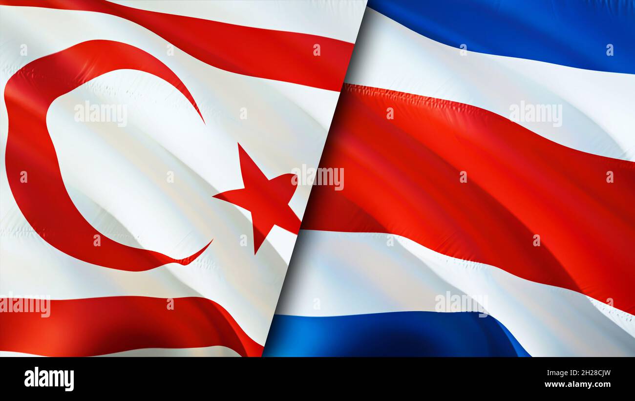 Drapeaux du nord de Chypre et du Costa Rica.Motif drapeau en relief.Chypre du Nord Costa Rica drapeau, image, papier peint.Image Chypre du Nord contre le Costa Rica, Banque D'Images