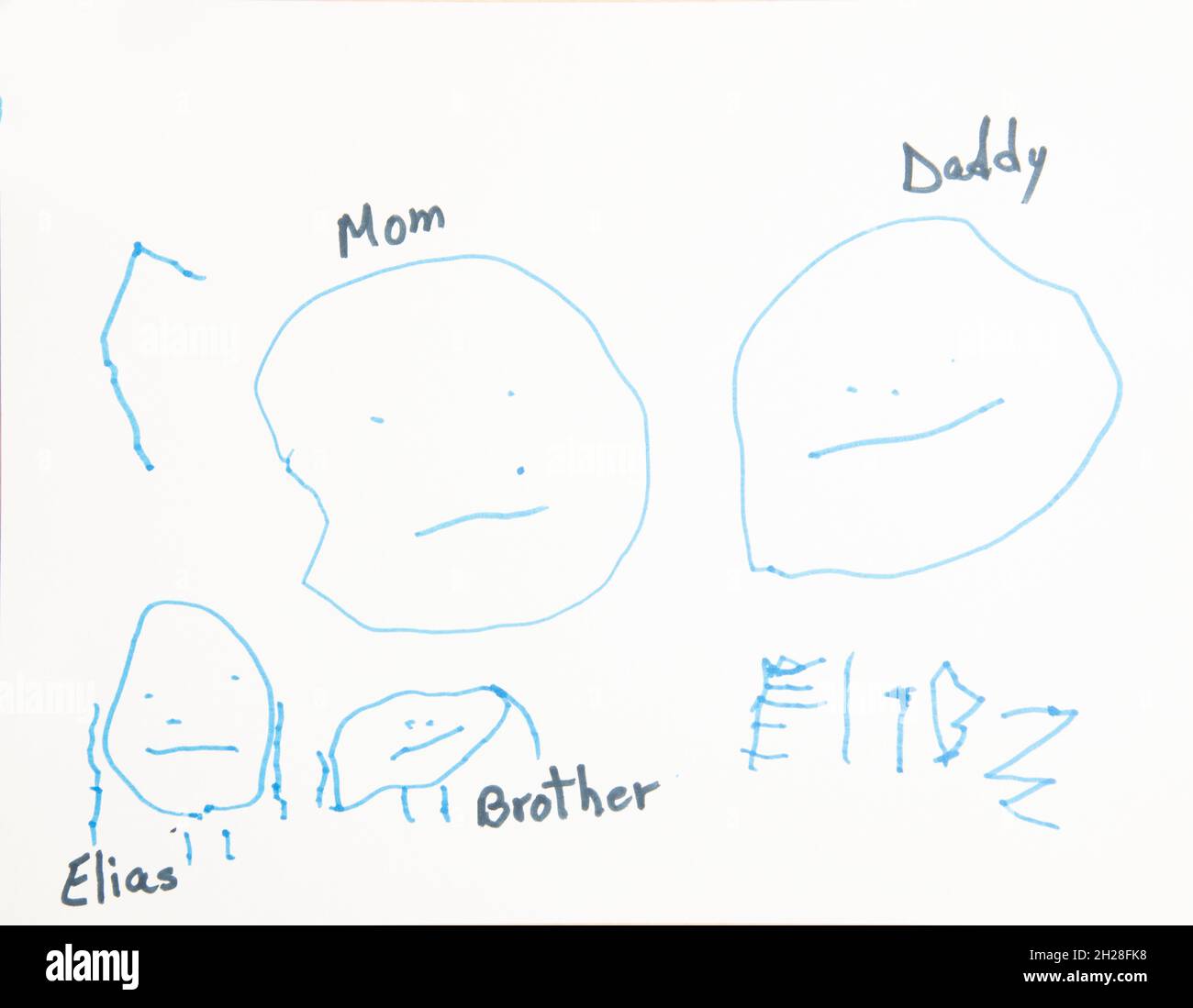 Éducation préscolaire 4-5 ans œuvres d'art pour enfants représentant les familles et les relations familiales, figures humaines reconnaissables Banque D'Images