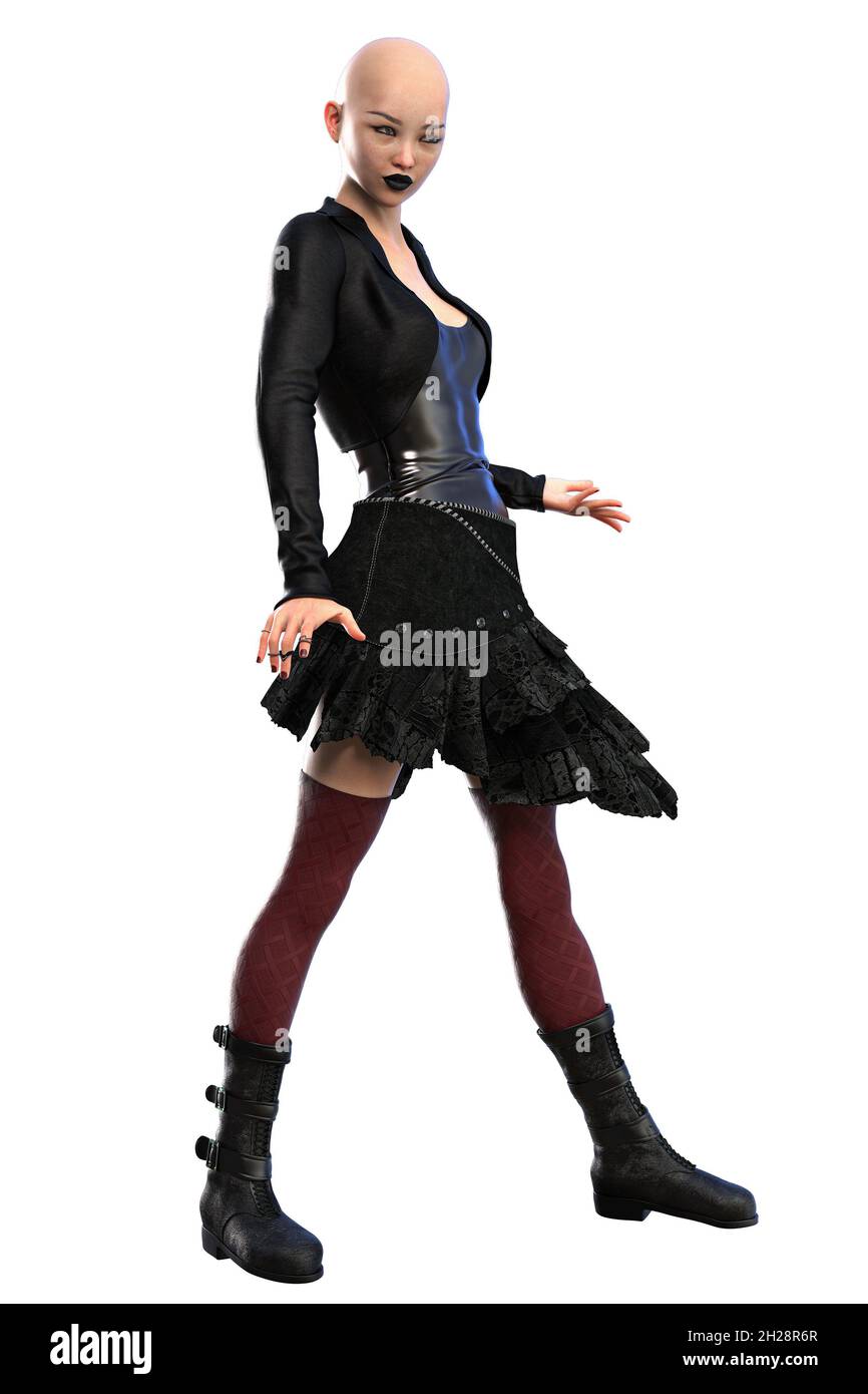 Teen Witch, Urban Fantasy Goth Academy Asian Teen, rendu 3D, illustration 3D Banque D'Images