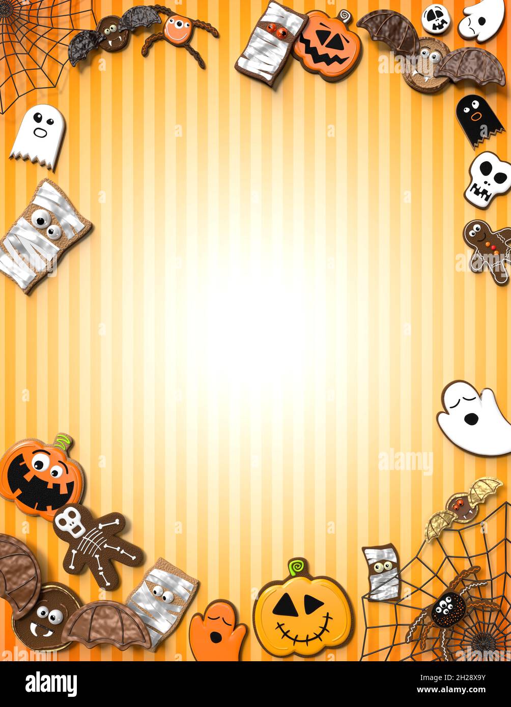 Bordure Halloween, cadre avec cookies - illustration 3D Banque D'Images