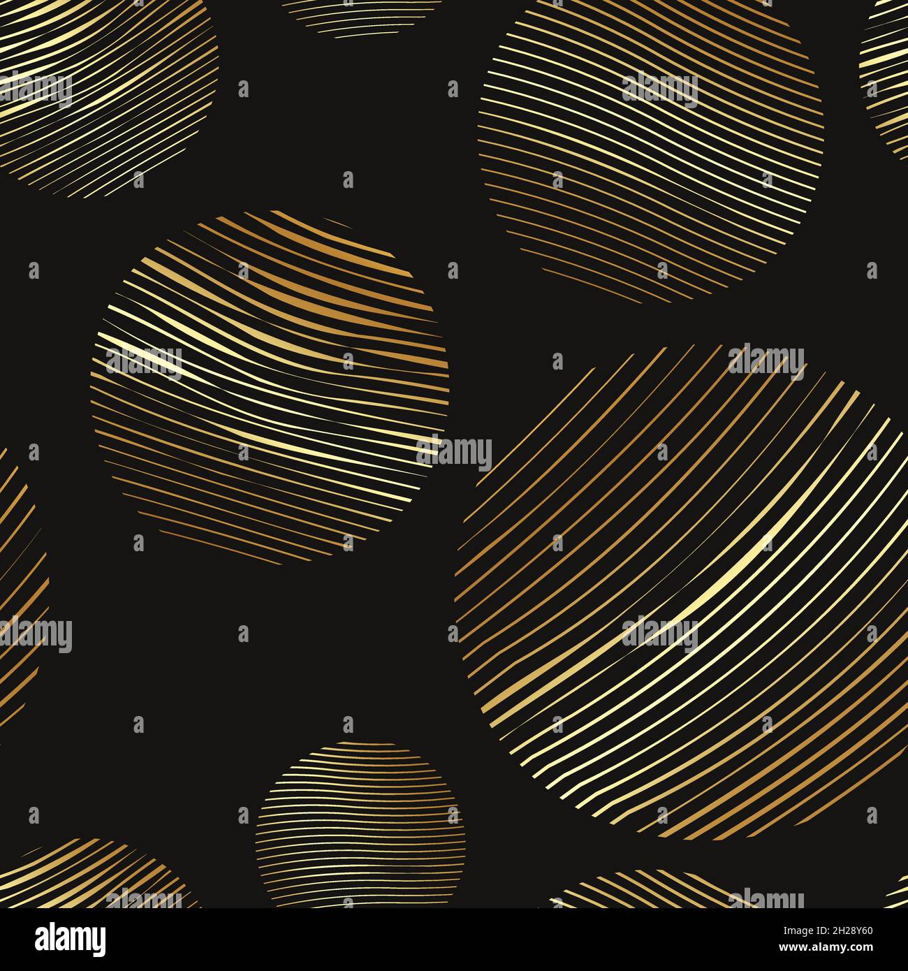 Motif sans couture, cercles dorés, griffés.Motif géométrique avec cercle fixe couleur dorée fond sans fin, chiffres géométriques texturés dessinés à la main Illustration de Vecteur