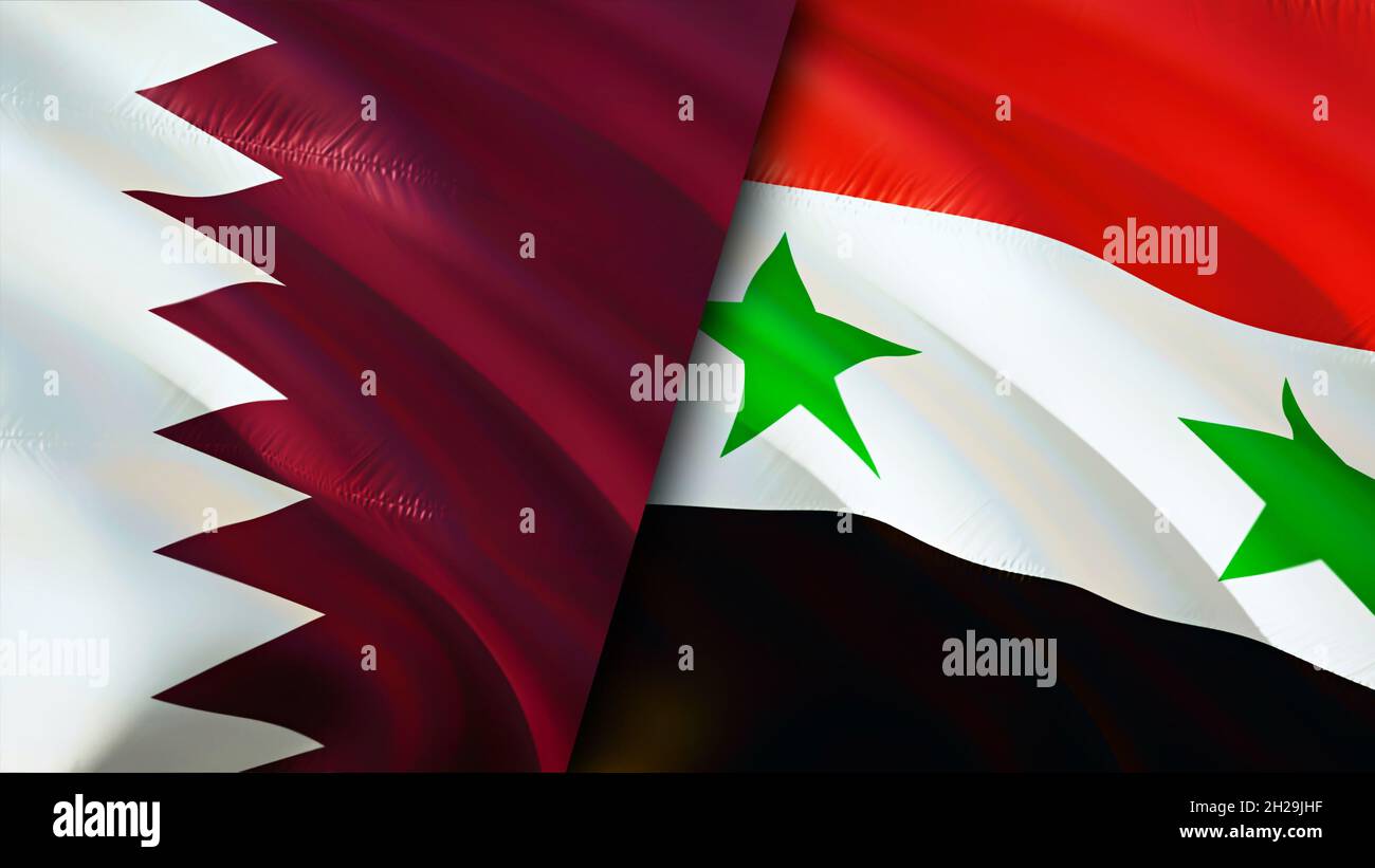 Les drapeaux du Qatar et de la Syrie.Motif drapeau en relief.Syrie Qatar drapeau, image, fond d'écran.Image Qatar vs Syrie, rendu 3D.Qatar Syrie relations alliance Banque D'Images