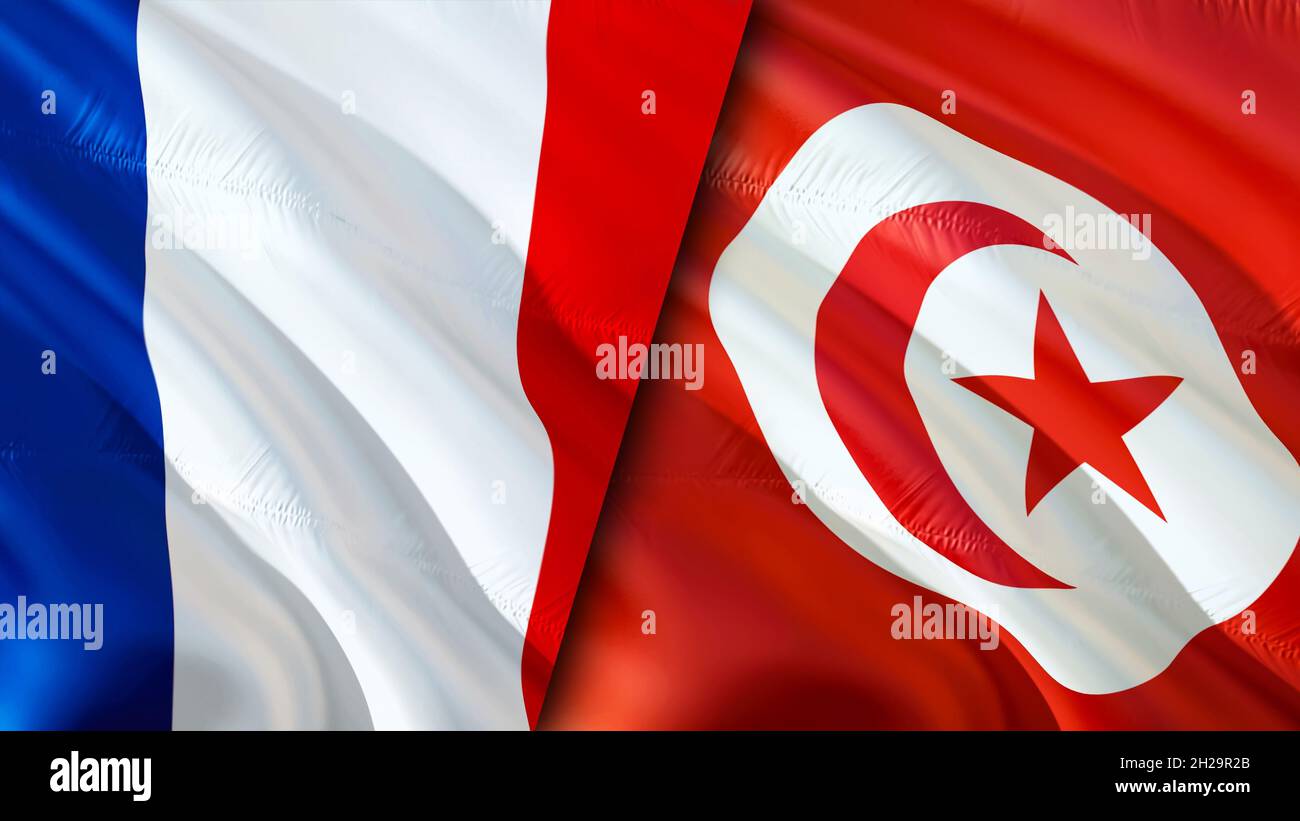 Drapeaux de la France et de la Tunisie.Motif drapeau en relief.France
