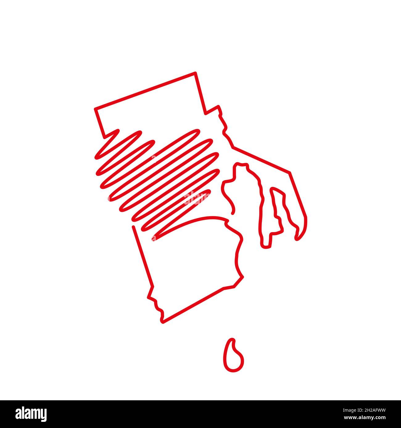 Rhode Island Etats-Unis carte rouge avec la forme manuscrite du coeur.Dessin de ligne continue de signe de maison patriotique.Un amour pour une petite patrie.T Illustration de Vecteur