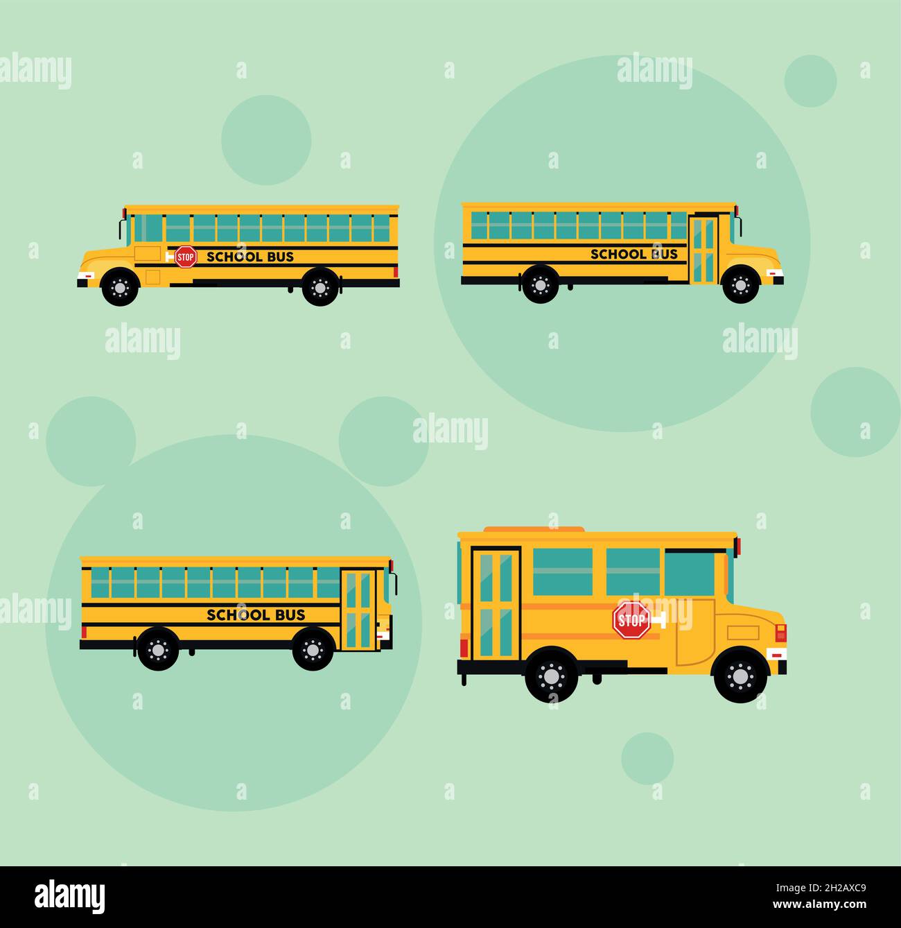 quatre autobus scolaires Illustration de Vecteur