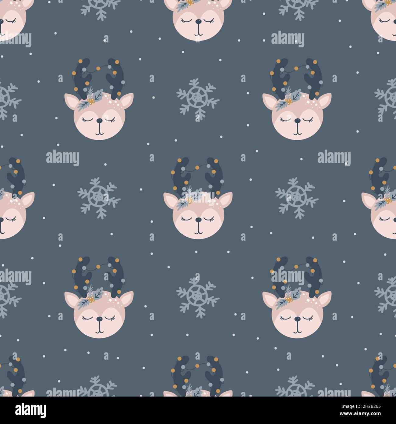 Symboles Noël et nouvel an cerf scandinave à motif sans couture dessiné à la main.Joli imprimé vectoriel.Papier numérique.Elément de conception Illustration de Vecteur