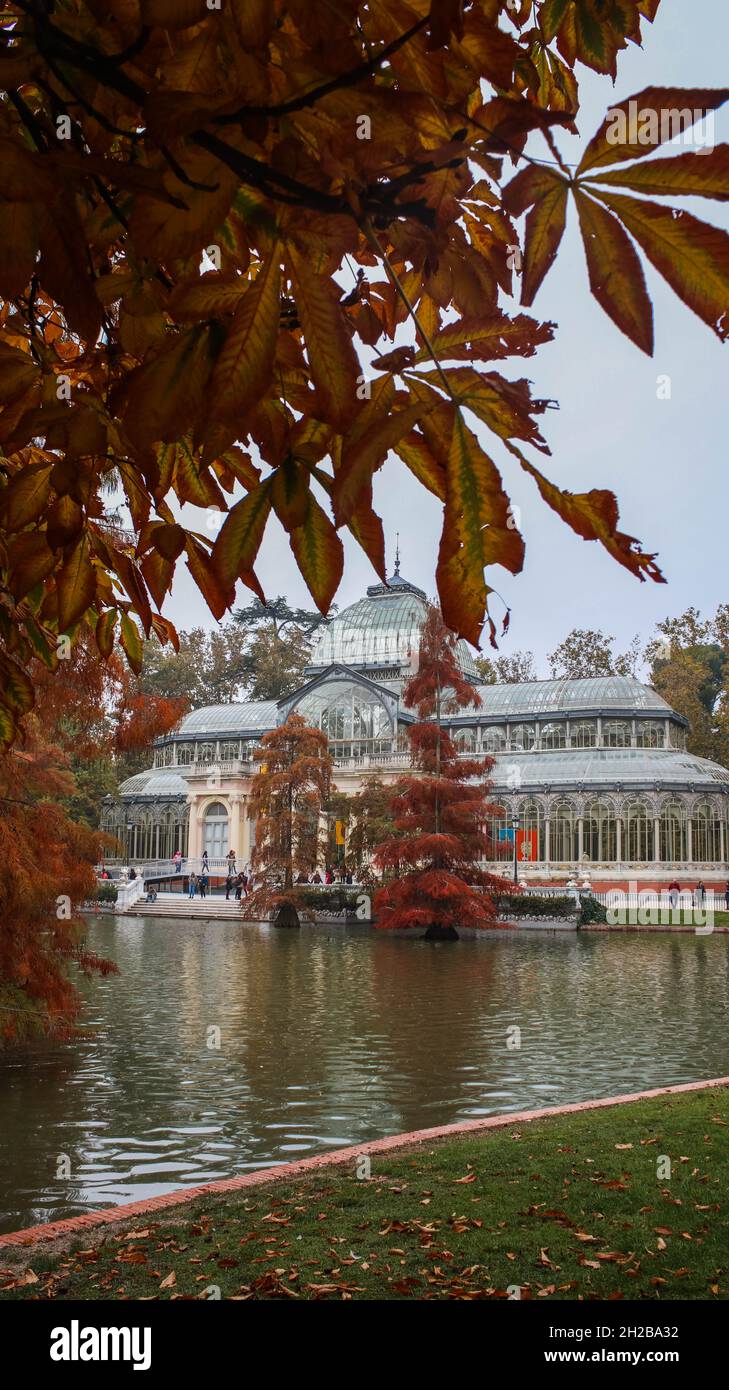 L'automne au Crystal Palace dans le parc Retiro, Madrid Banque D'Images