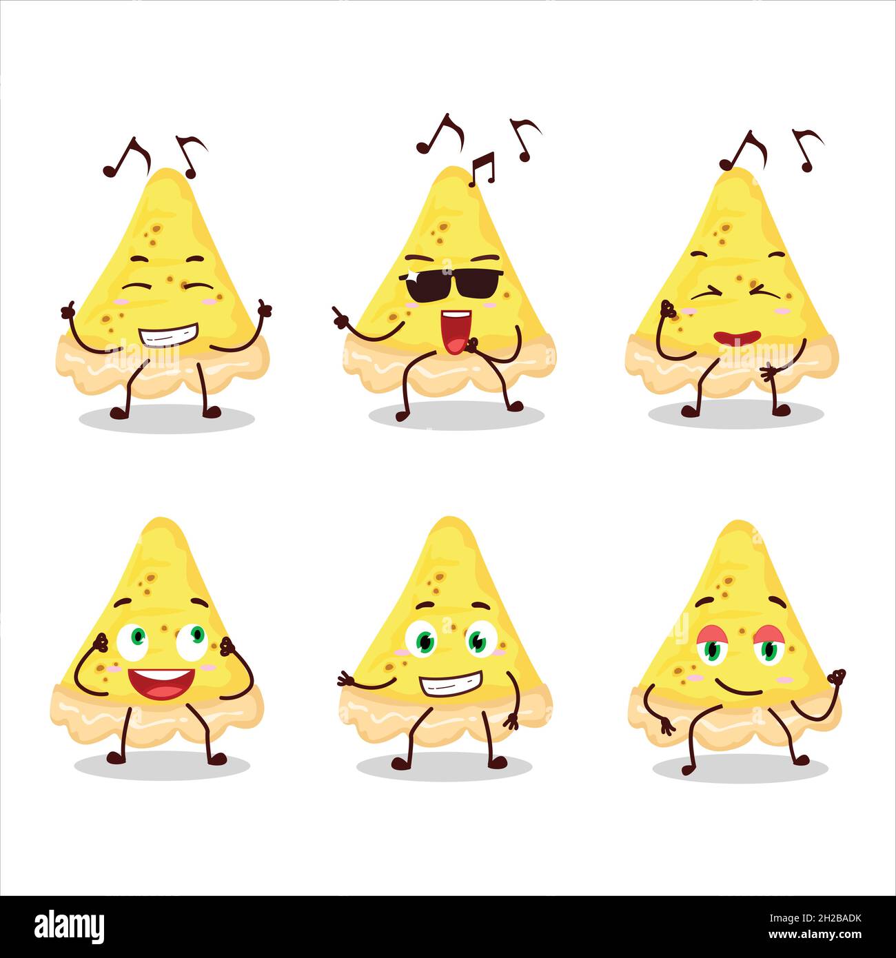 Une image d'une tranche de fromage danseur de tarte personnage de dessin animé appréciant la musique.Illustration vectorielle Illustration de Vecteur