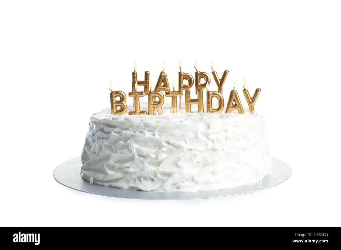 Magnifique Gateau D Anniversaire Avec Bougies Sur Fond Blanc Photo Stock Alamy