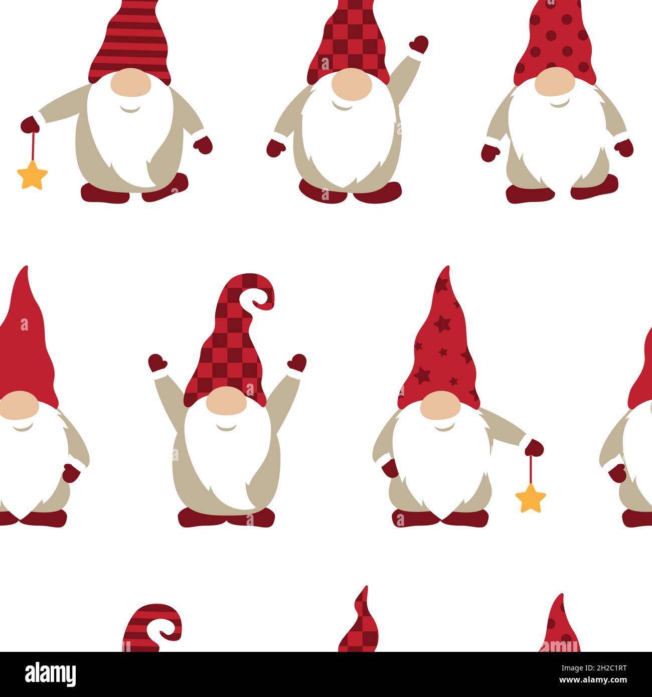 gnome de noël à motif sans couture avec chapeau rouge sur fond blanc Illustration de Vecteur