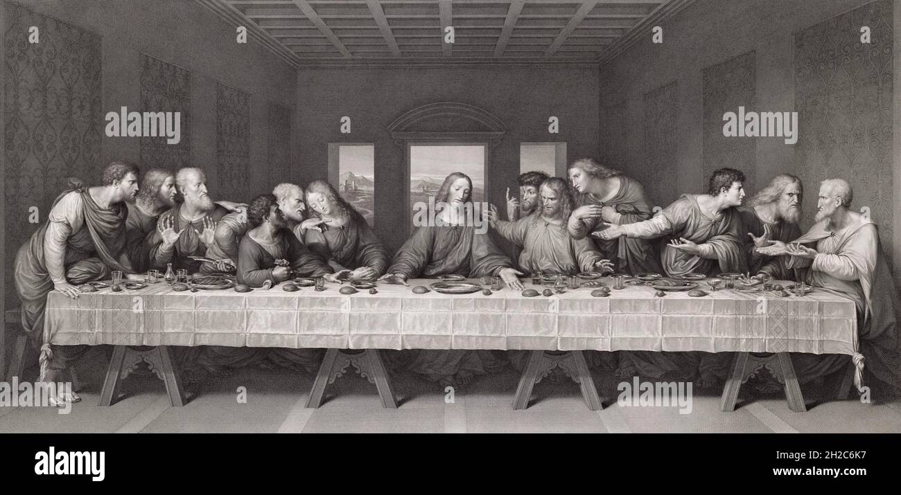La dernière Cène.Après une gravure du XIXe siècle de Raphaël Morghen de la fresque de Léonard de Vinci Banque D'Images