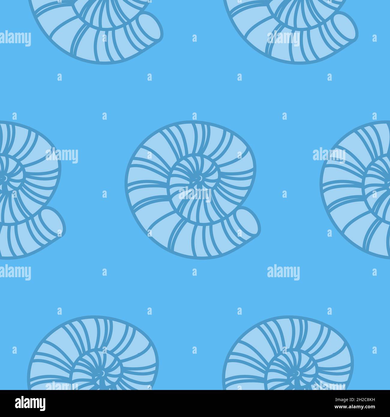 Motif transparent bleu coquillage fleurs, carreaux pour la décoration textile, l'emballage et le papier peint, nautilus ammonite Illustration de Vecteur