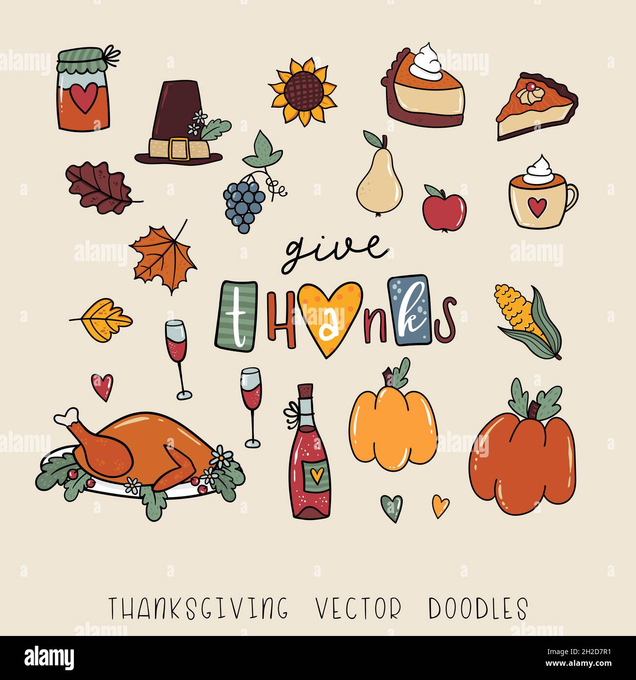 Mignon main dessiné Thanksgiving sans couture motif, la nourriture et les gribouillages d'automne, idéal pour les textiles, bannières, fonds d'écran, emballage - motif vectoriel Illustration de Vecteur