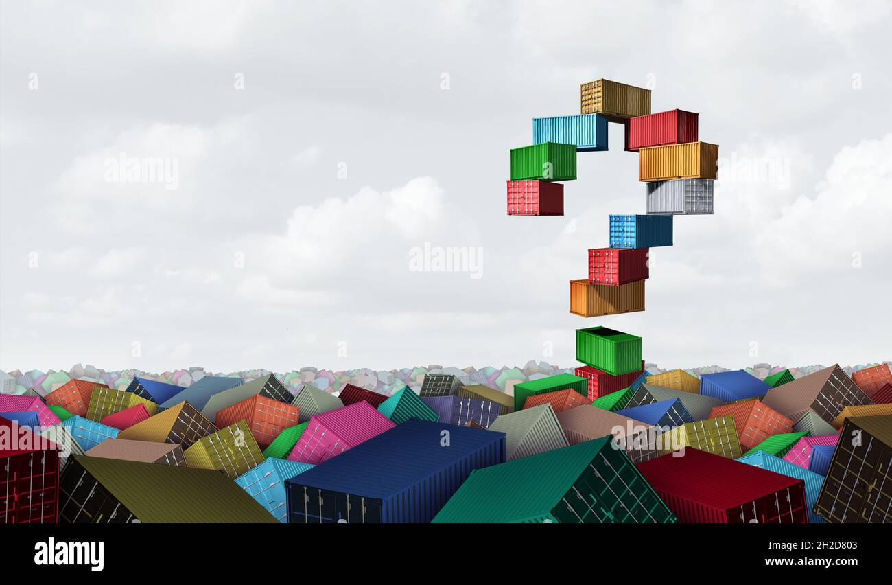 Question de la chaîne d'approvisionnement et accumulation de marchandises et empilage des conteneurs d'expédition question concept comme fret maritime et distribution de marchandises. Banque D'Images