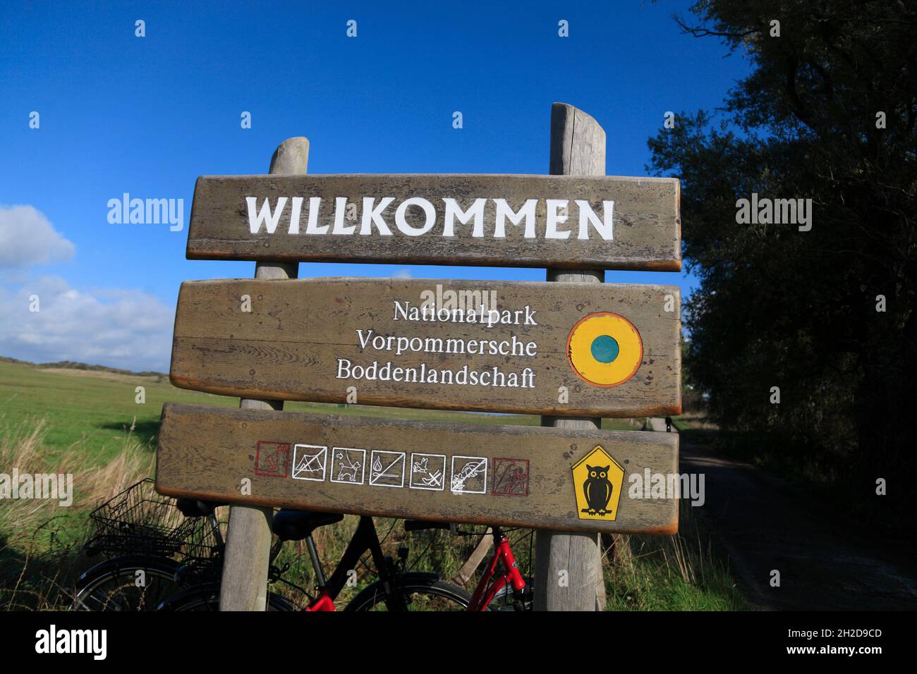 Panneau du parc national, Grieben, île de Hiddensee, Mer Baltique, Mecklenburg-Pomerania,Allemagne, Europe Banque D'Images
