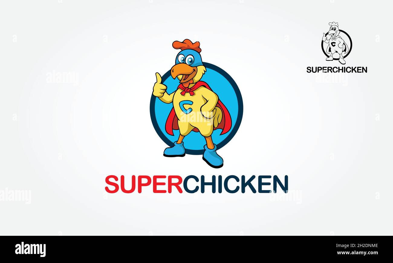Logo Super Chicken personnage de dessin animé.Illustration vectorielle avec dégradés simples, illustration du logo vectoriel. Illustration de Vecteur