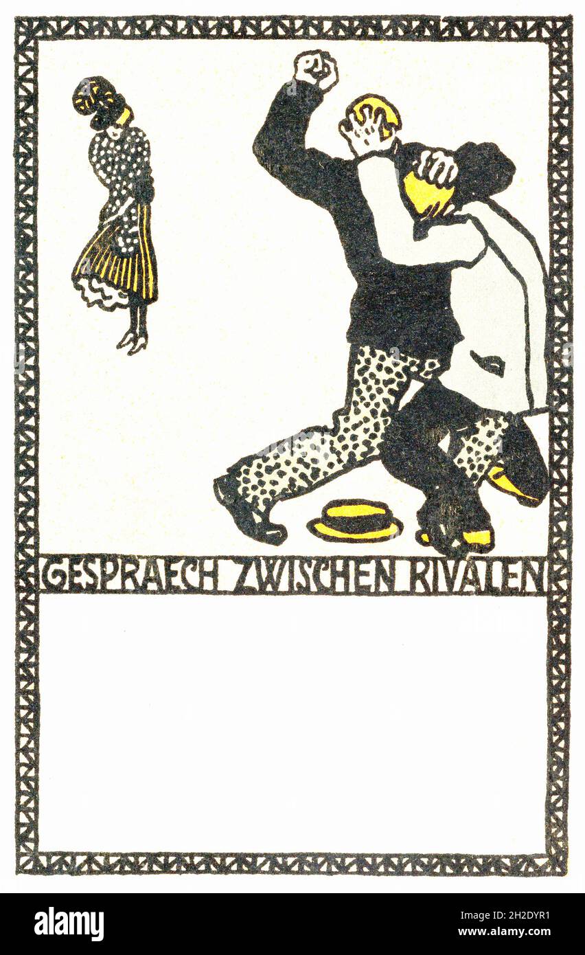 Moriz Jung art intitulé conversation entre rivaux (Gespraech Zwischen Rivalen) - Wiener Werkstätte art vintage, Banque D'Images