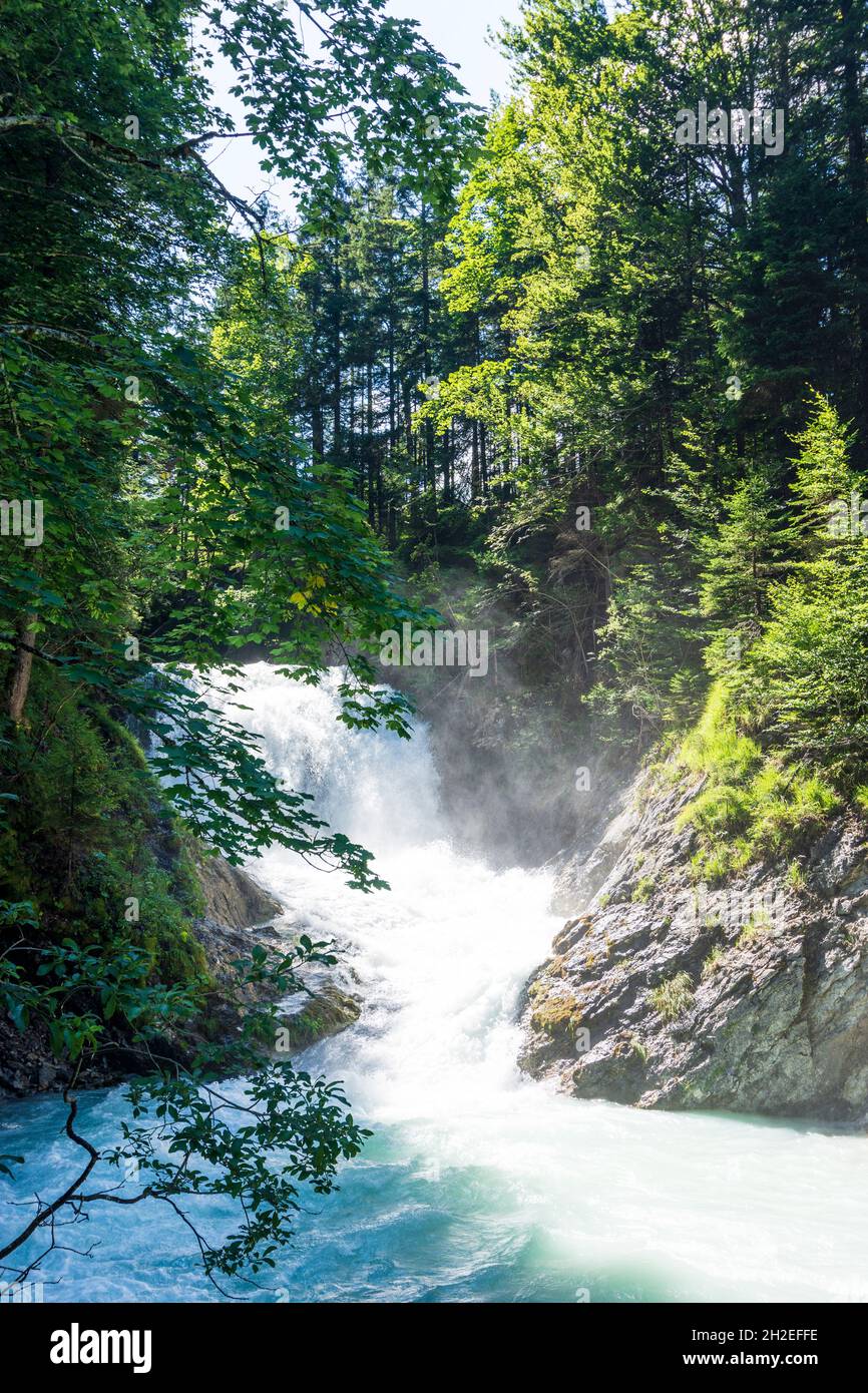 Wallgau: Cascade au lac Sachensee à Oberbayern, haute-Bavière, Bayern, Bavière, Allemagne Banque D'Images