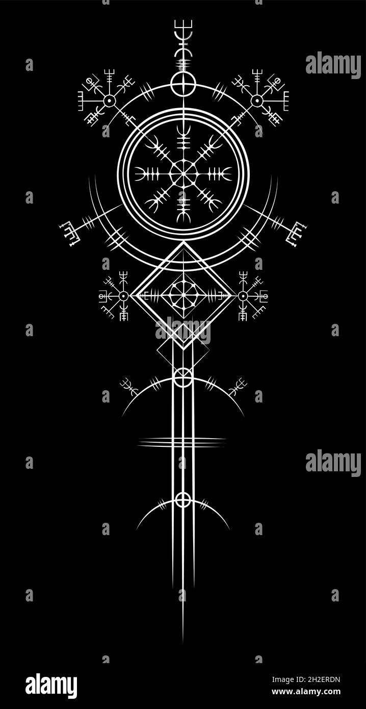 Magic Ancient viking art déco, Vegvisir magie de navigation boussole antique.Les Vikings ont utilisé de nombreux symboles conformément au signe de la mythologie de la Norse Illustration de Vecteur