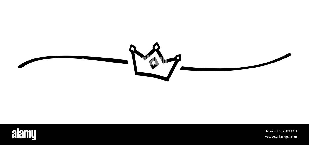 Couronne à dessin à la main avec ligne d'esquisse mignonne, forme de diviseur.Couronne noire pour reine ou roi isolée sur blanc pour mariage, fête des mères, fête des pères Illustration de Vecteur