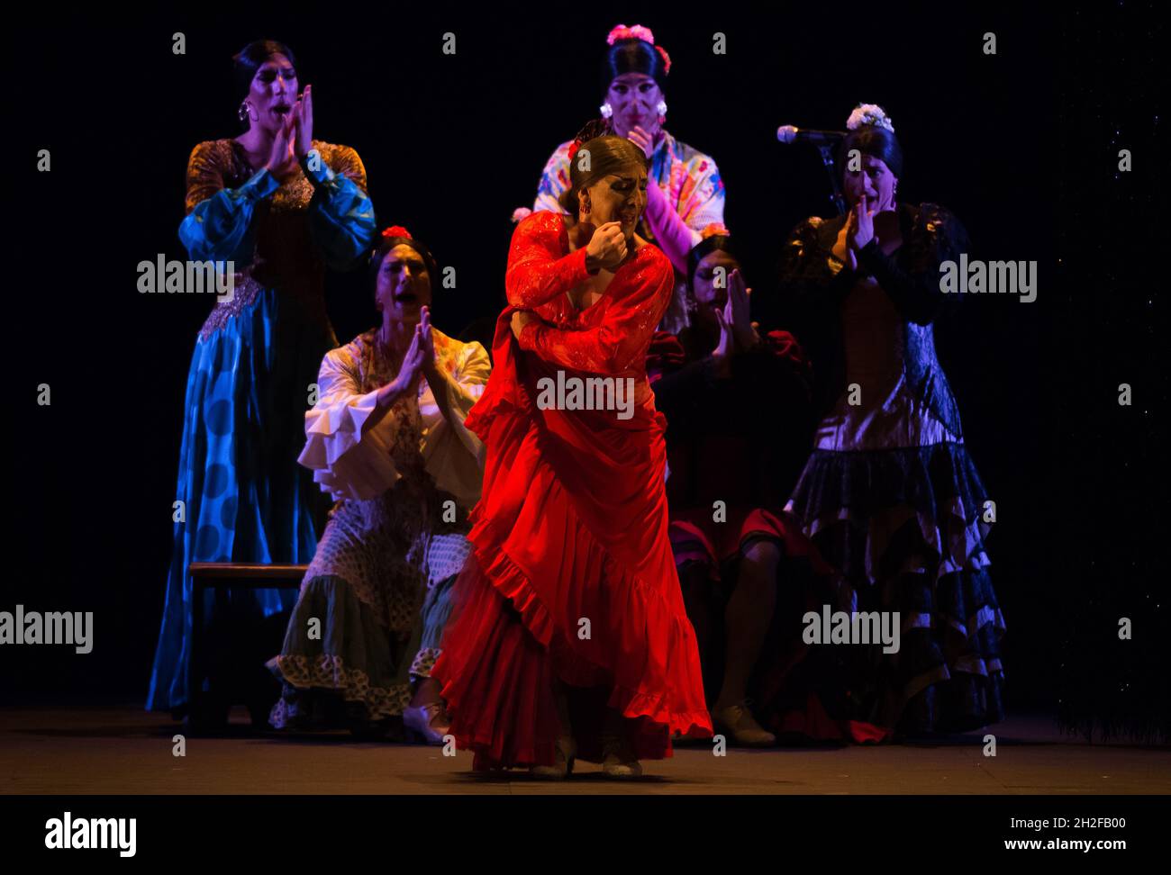 Malaga, Espagne.21 octobre 2021.Les danseurs de flamenco de la compagnie de danse flamenco 'Manuel Linan' se produisent sur scène du théâtre Cervantes.la compagnie espagnole de flamenco 'Manuel Linan' a présenté leur performance 'Viva' au théâtre Cervantes, dans le cadre de la saison de danse 2021.Manuel Linan est danseur et chorégraphe espagnol de flamenco et prix de danse 2017.Crédit : SOPA Images Limited/Alamy Live News Banque D'Images