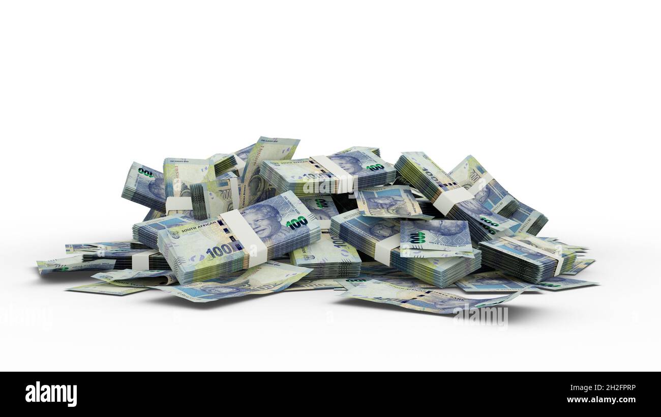 Pile 3D de 100 notes sud-africaines Rand Banque D'Images