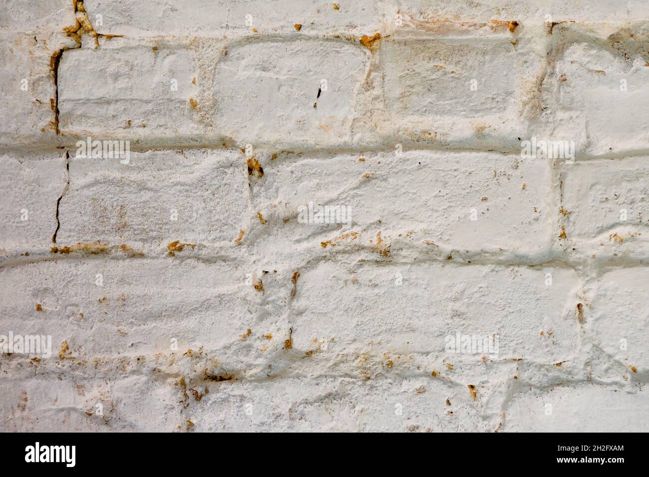 Vue rapprochée sur le mur de briques blanchies à la chaux rustique Banque D'Images