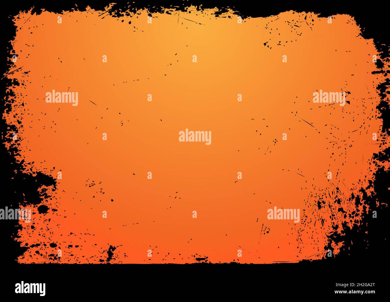 Fond horizontal blanc dégradé orange Halloween avec bordure noire grunge Banque D'Images