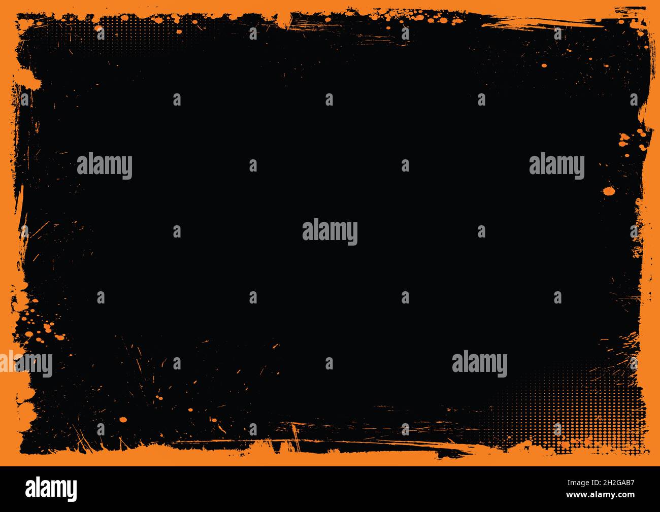 Arrière-plan horizontal orange et noir pour Halloween avec bordure de grunge Banque D'Images