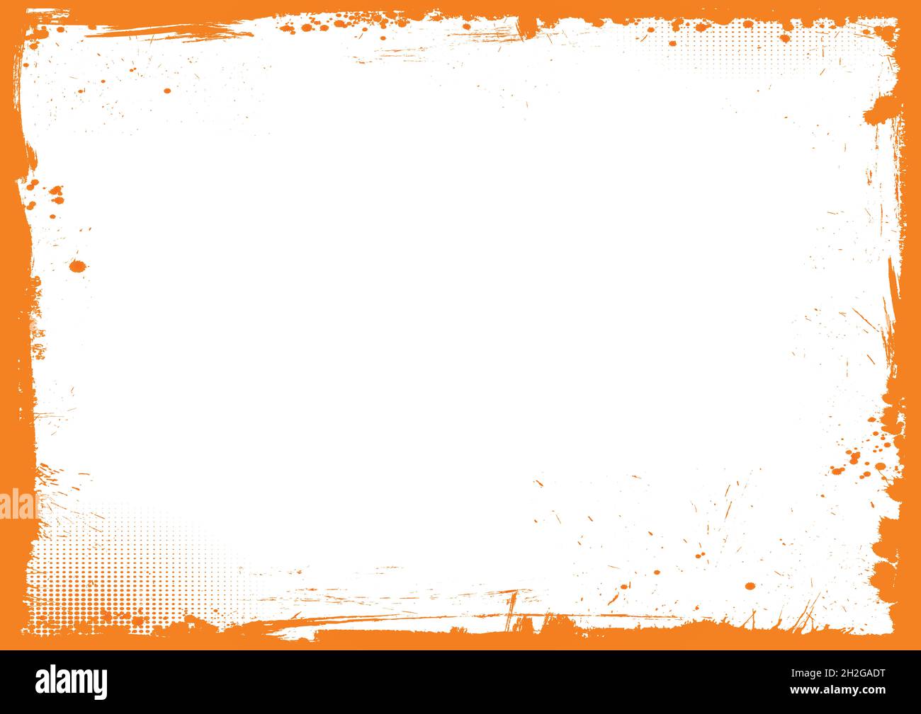 Arrière-plan horizontal orange et blanc pour Halloween avec bordure de grunge Banque D'Images