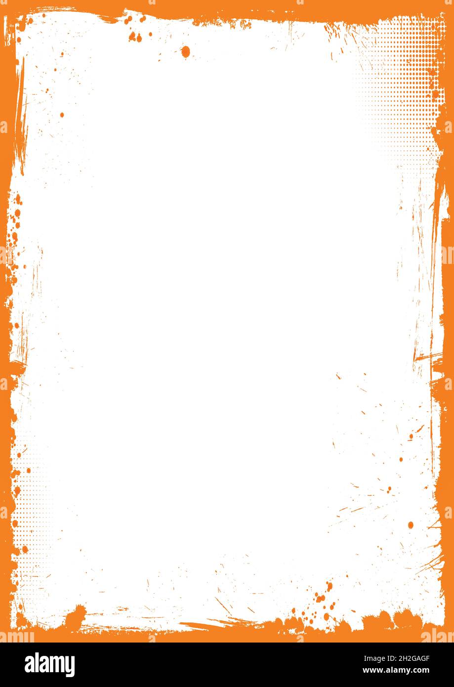 Arrière-plan vertical orange et blanc pour Halloween avec bordure de grunge Banque D'Images