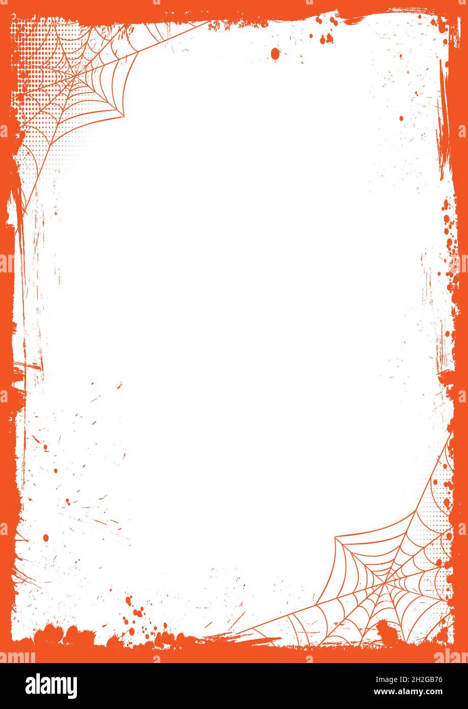 Arrière-plan de la bannière d'Halloween vierge verticale avec bordure de grunge et filet d'araignée Banque D'Images