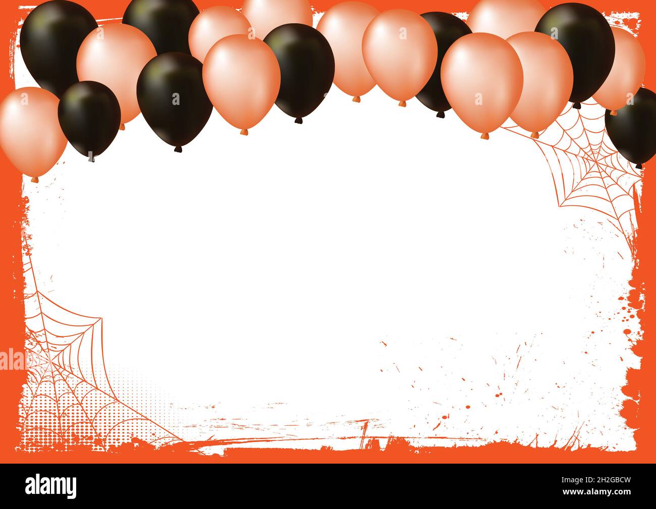 Arrière-plan de la bannière horizontale d'Halloween vierge avec ballons d'air et filet d'araignée Banque D'Images