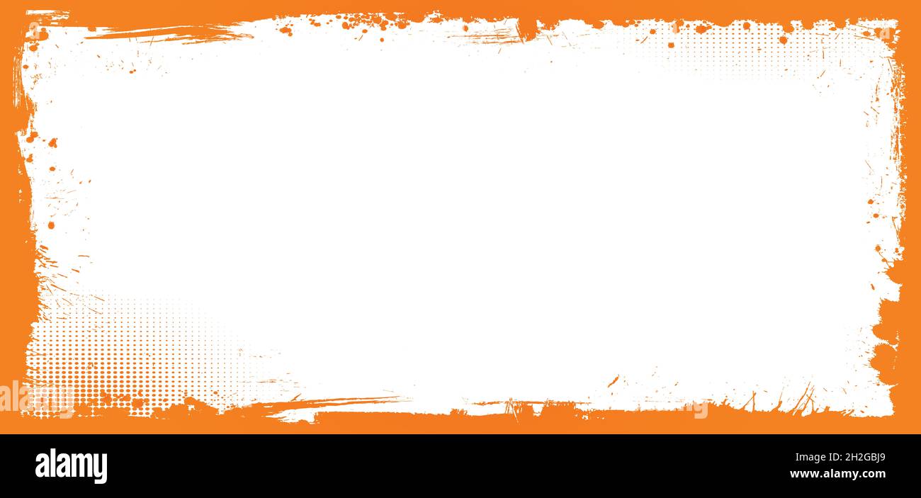 L'arrière-plan de la bannière horizontale d'Halloween orange et blanche avec bordure de grunge Banque D'Images