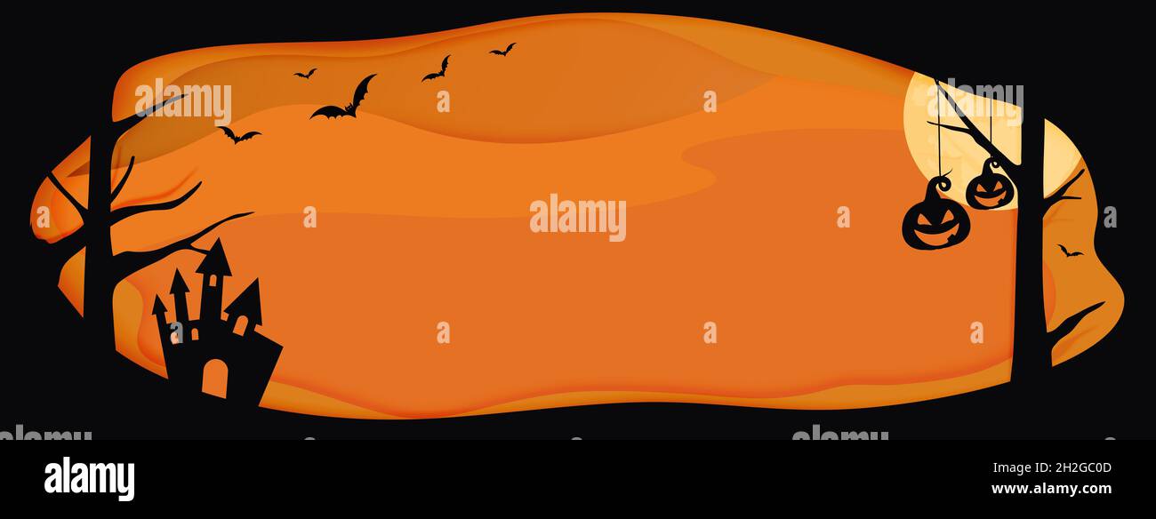 Halloween orange vecteur horizontal arrière-plan de site web avec la couche frontière, bat, la citrouille Banque D'Images