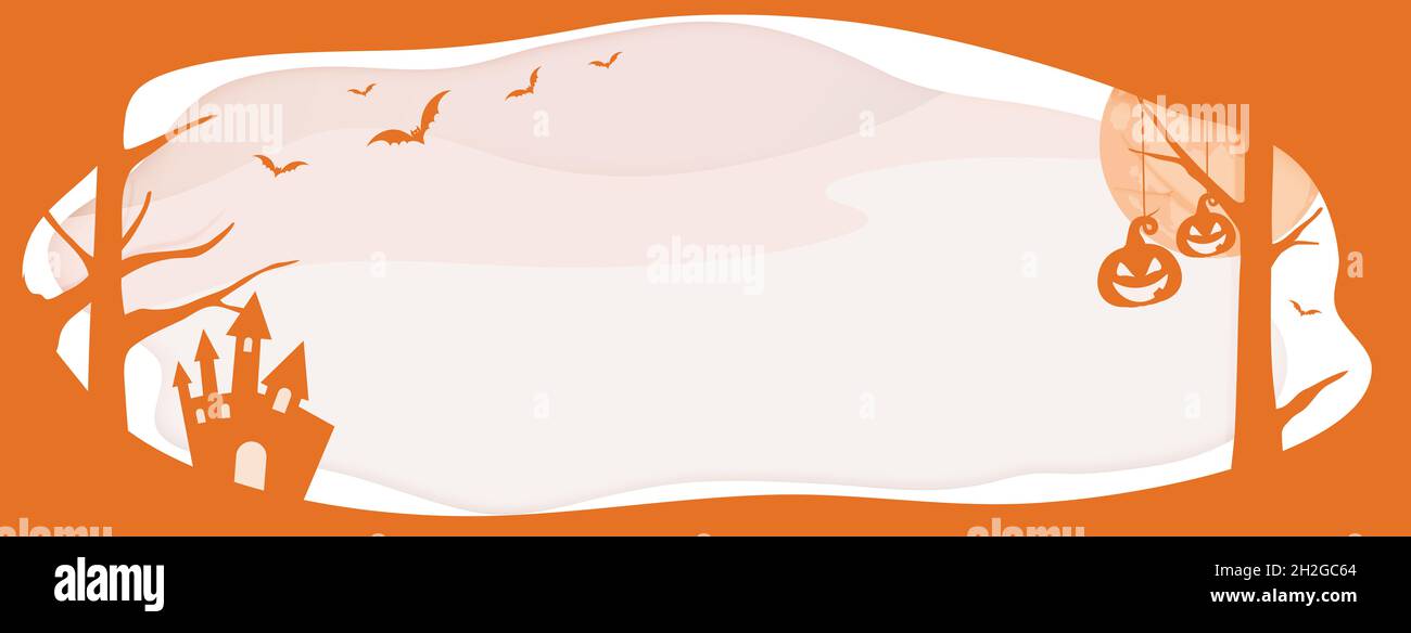 Halloween orange vecteur horizontal arrière-plan de site web avec la couche frontière, bat, la citrouille Banque D'Images