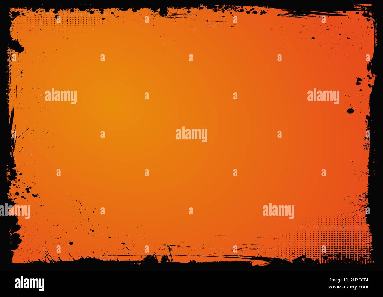 Fond orange de dégradé horizontal Halloween blanc avec bordure noire de grunge Banque D'Images