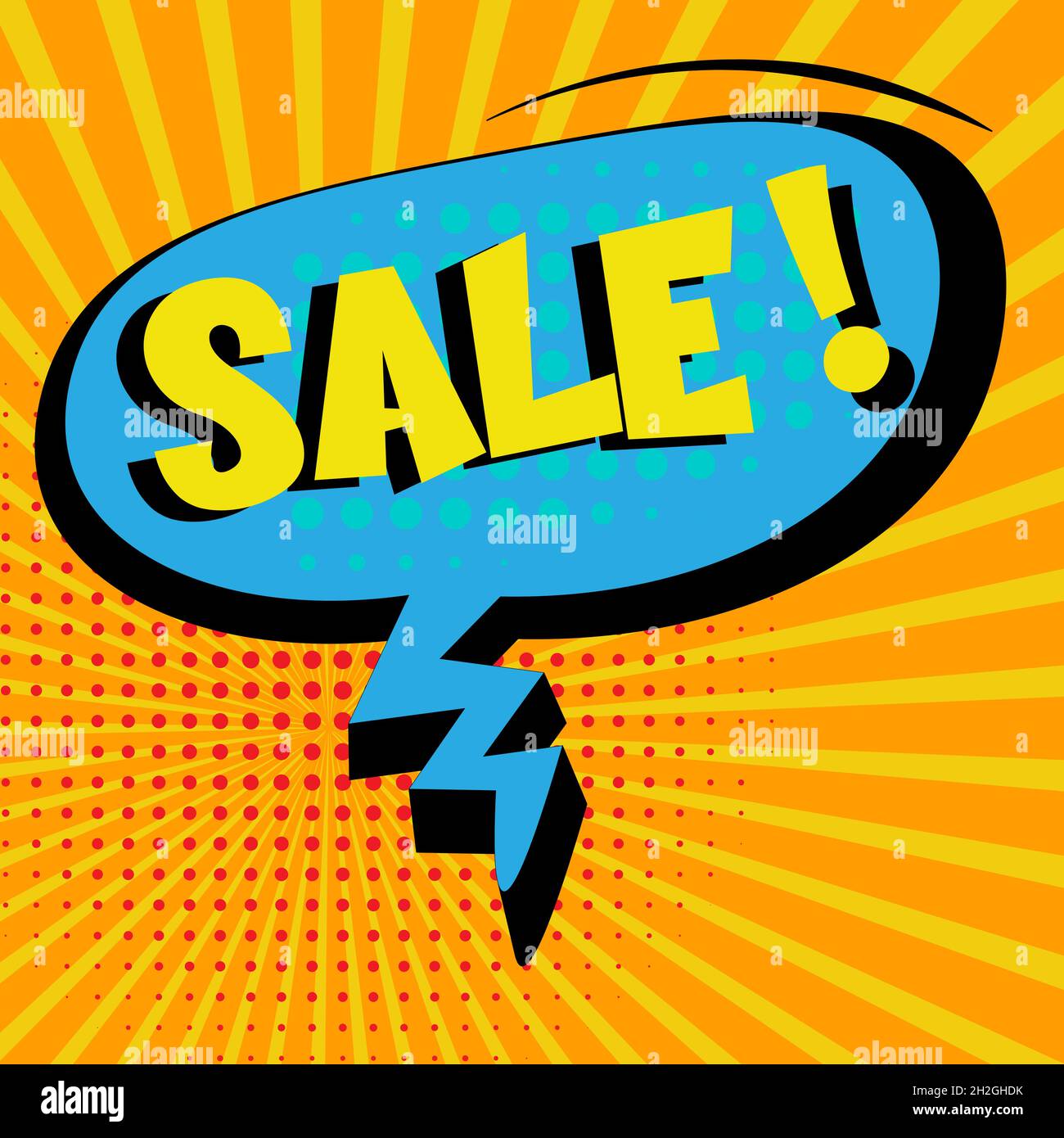 Solde bulle de parole Comic sur un fond demi-ton et en rafale de soleil Illustration de Vecteur