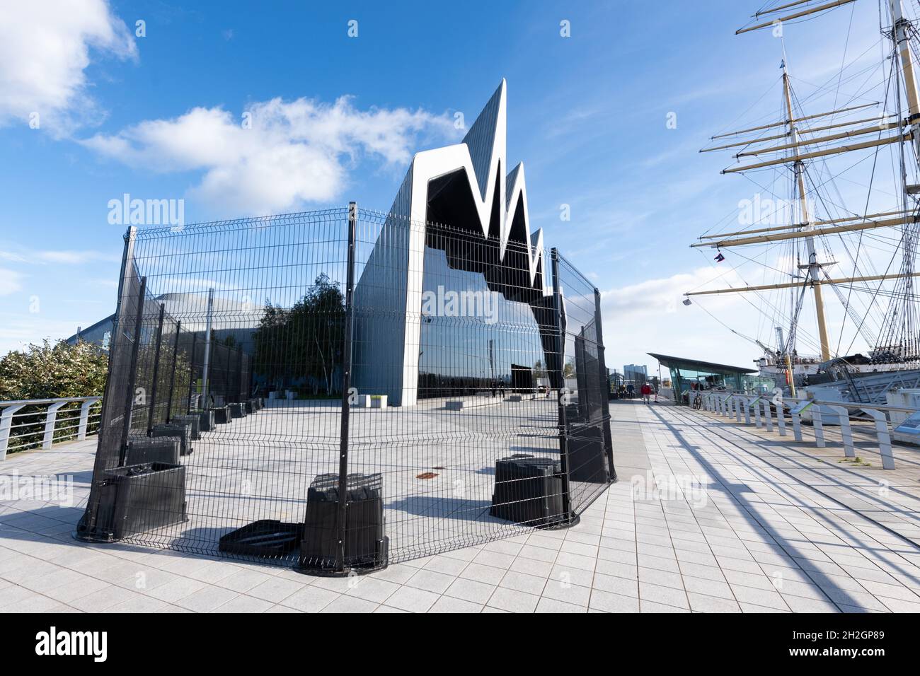 Escrime de sécurité autour du musée Riverside en préparation de la Conférence des Nations Unies sur les changements climatiques (COP26) 2021, Glasgow, Écosse, Royaume-Uni Banque D'Images
